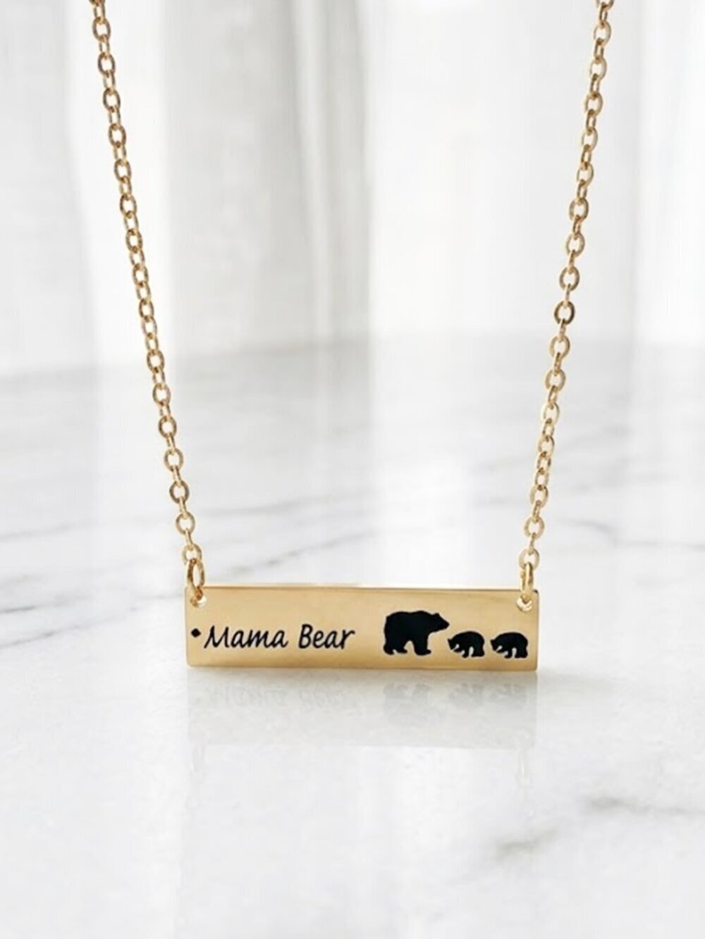Mama Bear Bar Necklace - 2 Cubs